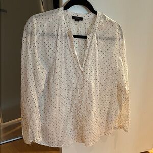 J. Crew Ivory Blouse with Navy Dots